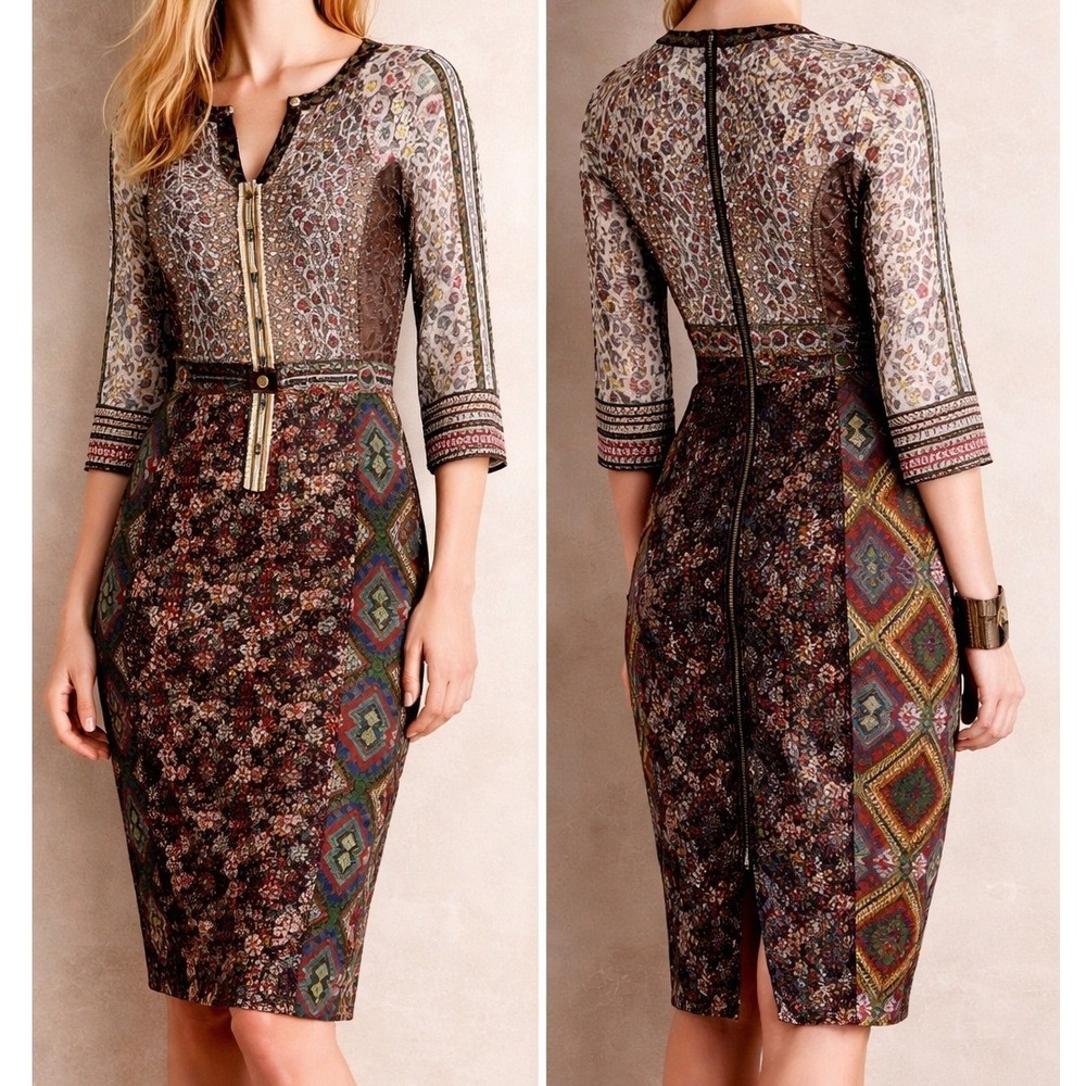 NEW Byron Lars Multi Media Embroidered Floral Sheath Dress Mesh Size 8